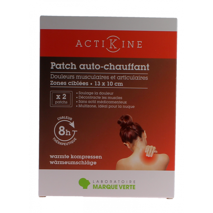 Actikine selbstheizendes Pflaster Grüne Marke - Packung mit 2 Pflastern von 13x10cm