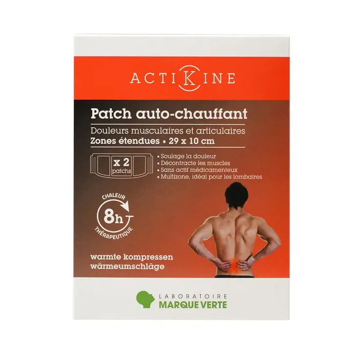 Actikine selbstheizendes Pflaster Grüne Marke - Packung mit 2 Pflastern von 29x10cm