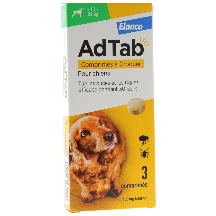 AdTab 450 mg Hund 11-22kg Elanco - Packung mit 3 Kaubleibtabletten