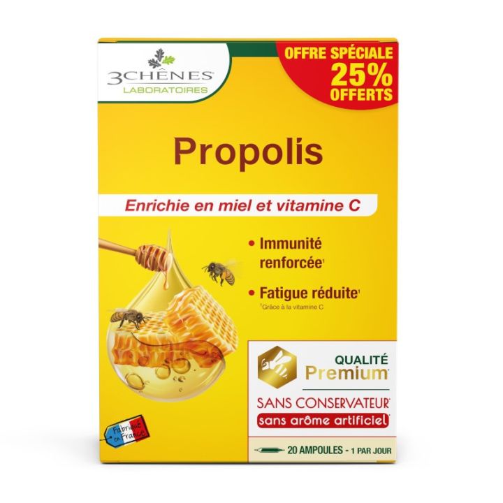 Propolis Ampullen Müdigkeit & natürliche Abwehrkräfte Les 3 Chenes - 20 Ampullen zu 10 ml