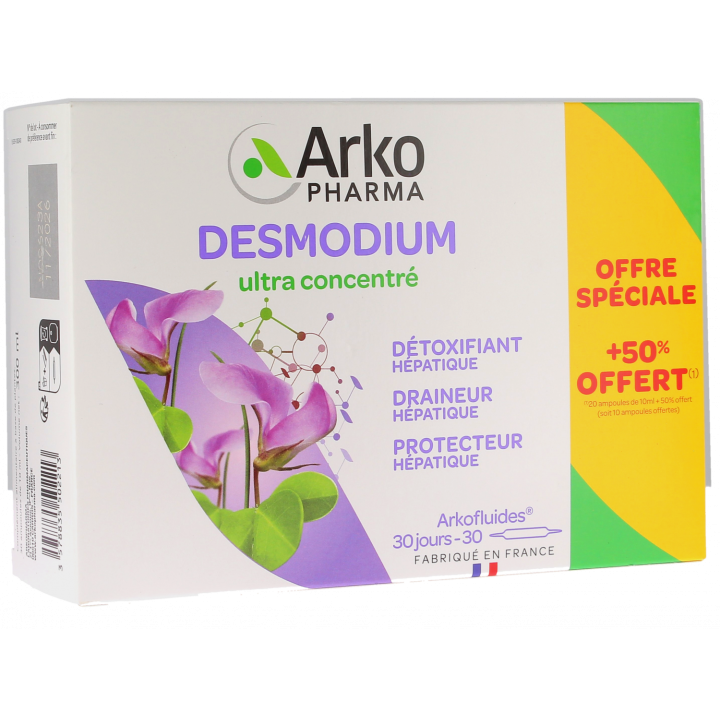 Arkofluides Desmodium 2300 mg Arkopharma - Packung mit 20 Ampullen + 10 gratis