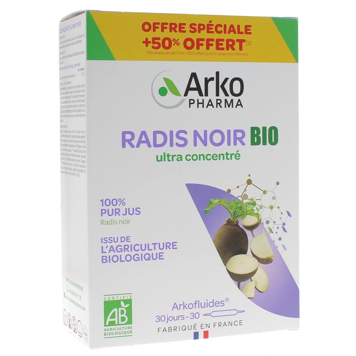 Arkofluides Schwarzer Rettich bio Arkopharma - Schachtel mit 20 Ampullen + 10 geschenkt
