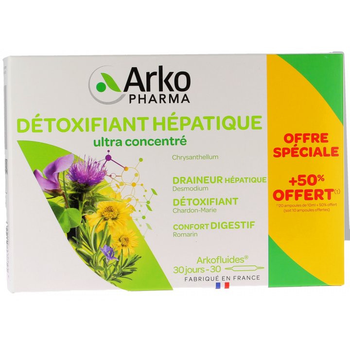 Arkofluides entgiftende Leber Arkopharma - 20 Ampullen + 10 Ampullen geschenkt