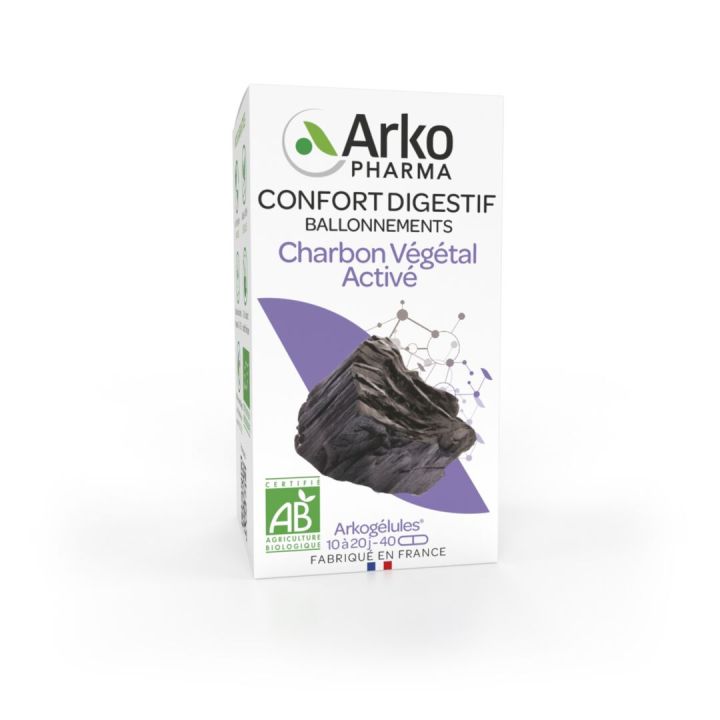 Arkogélules Aktivkohle bio Arkopharma - Packung mit 40 Kapseln