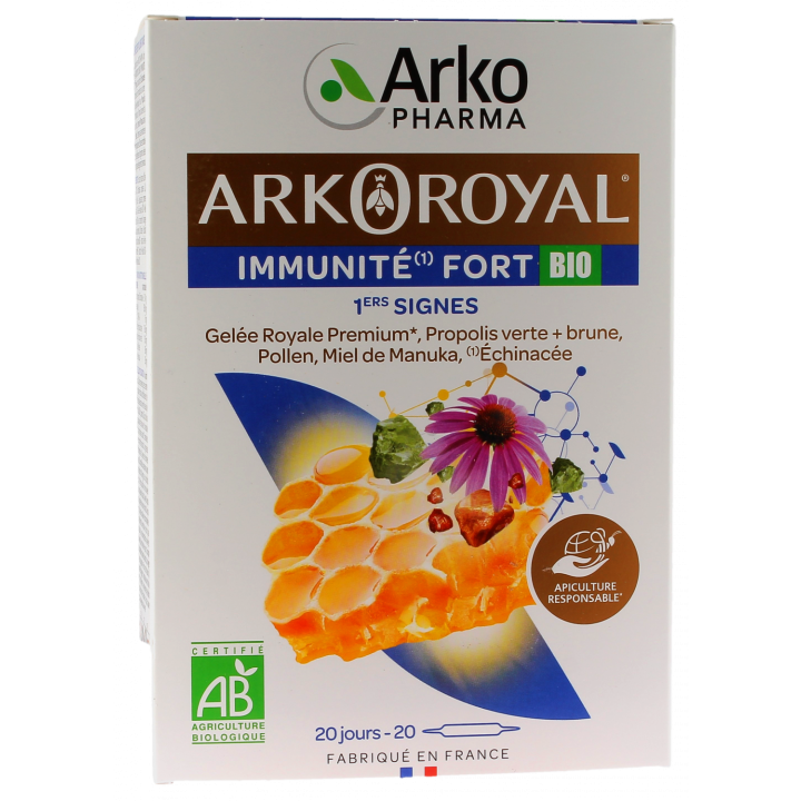 Arkoroyal Immunität Stark 1. Anzeichen bio Arkopharma - Packung mit 20 Ampullen zu 10 ml