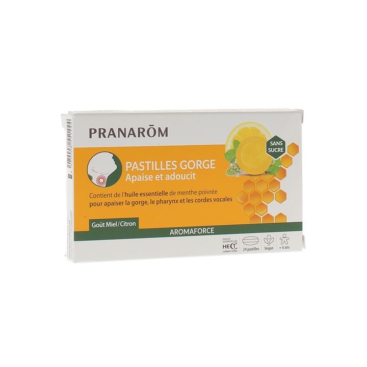 Aromaforce Halspastillen Geschmack Honig-Zitrone Pranarom - Schachtel mit 24 Pastillen