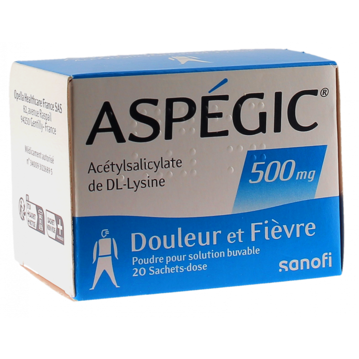 Aspegic 500mg Pulver zur Herstellung einer Lösung zum Einnehmen in Einzeldosisbeuteln - Packung mit 20 Beuteln