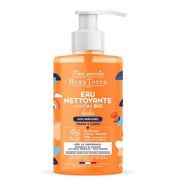 Bio-Reinigungswasser für empfindliche Babyhaut Körper und Haare Mein erstes Beauterra - Pumpflasche 750ml