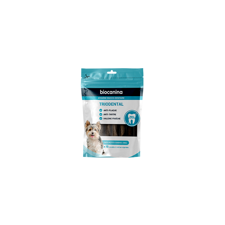 Triodental Kaustreifen für sehr kleine Hunde unter 5 kg Biocanina - Beutel mit 15 pflanzlichen Kaustreifen