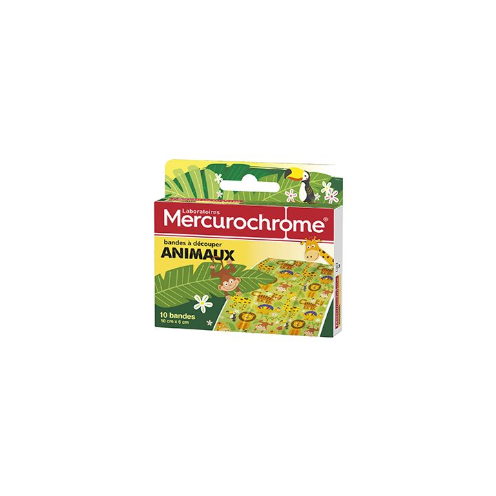 Tierschneidebänder Tiere Mercurochrome - Box mit 10 Bändern von 10 cm x 6 cm