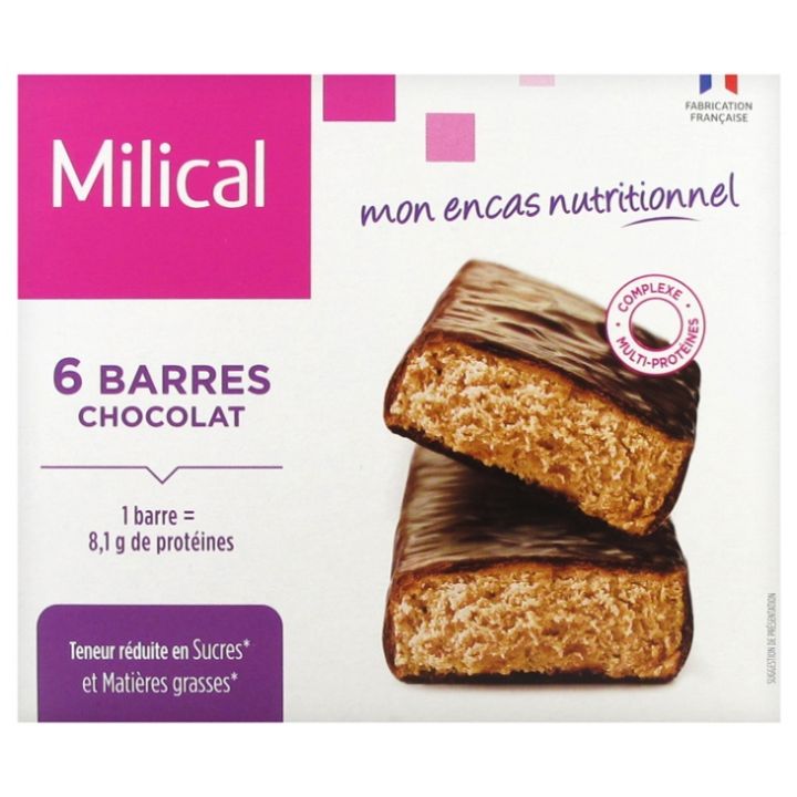 Milical Schokoladen-Proteinriegel - Packung mit 6 Riegeln