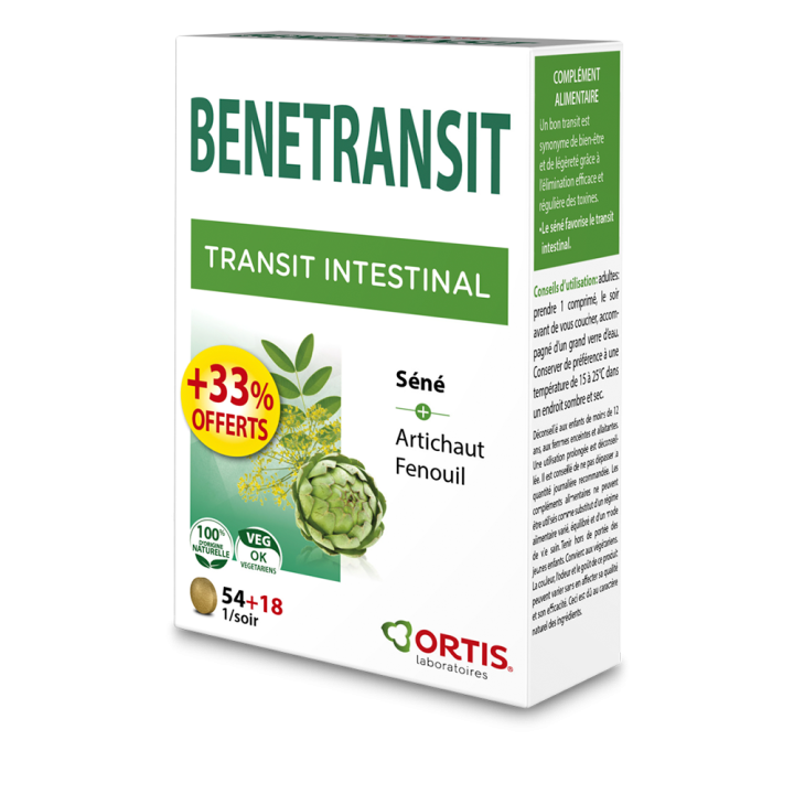 Bénétransit Intestinaltransit Ortis - Packung mit 54 Tabletten + 18 Tabletten gratis