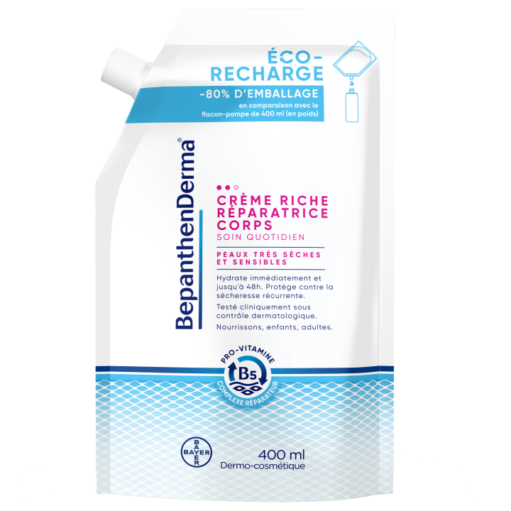 BepanthenDerma Reichhaltige Reparaturcreme Körper Eco-Nachfüllung 400 ml Für trockene und empfindliche Haut