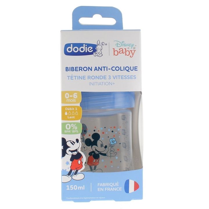 Anti-Kolik-Flasche Disney Baby Mickey 3 Geschwindigkeiten Durchfluss 1 0-6 Monate Dodie - Flasche mit 150ml