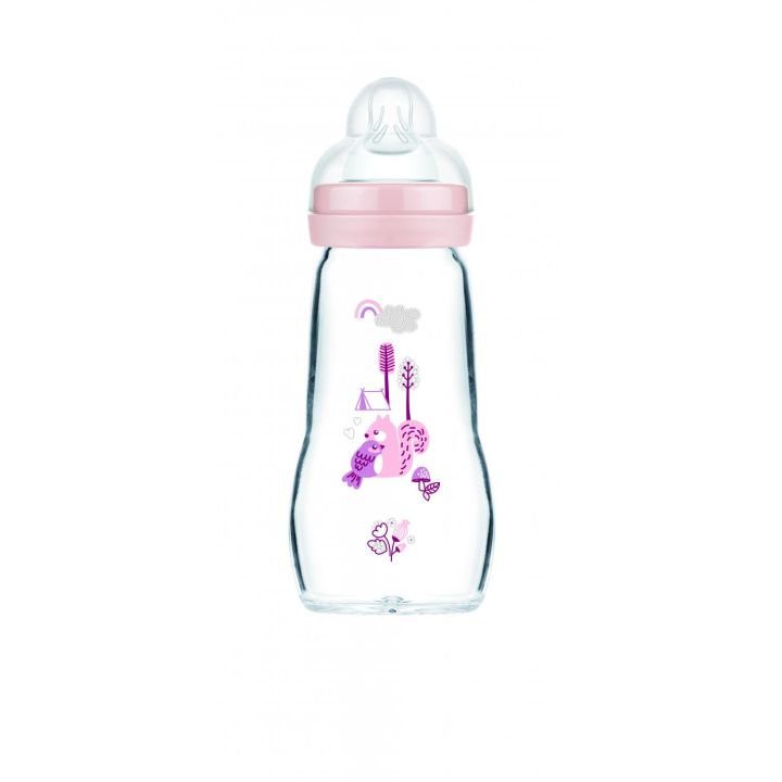 Glasflasche 0 bis 6 Monate Sauger Fluss 2 - rosa - MAM - Flasche mit 260 ml
