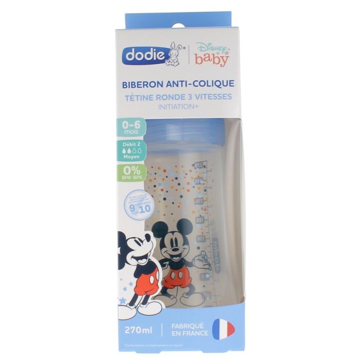 Anti-Kolik-Flasche Disney Baby Mickey 3 Geschwindigkeiten Durchfluss 2 0-6 Monate Dodie - Flasche mit 270ml