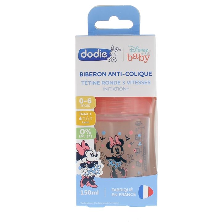 Anti-Kolik-Flasche Disney Baby Minnie 3 Geschwindigkeiten Durchfluss 1 0-6 Monate Dodie - Flasche mit 150ml