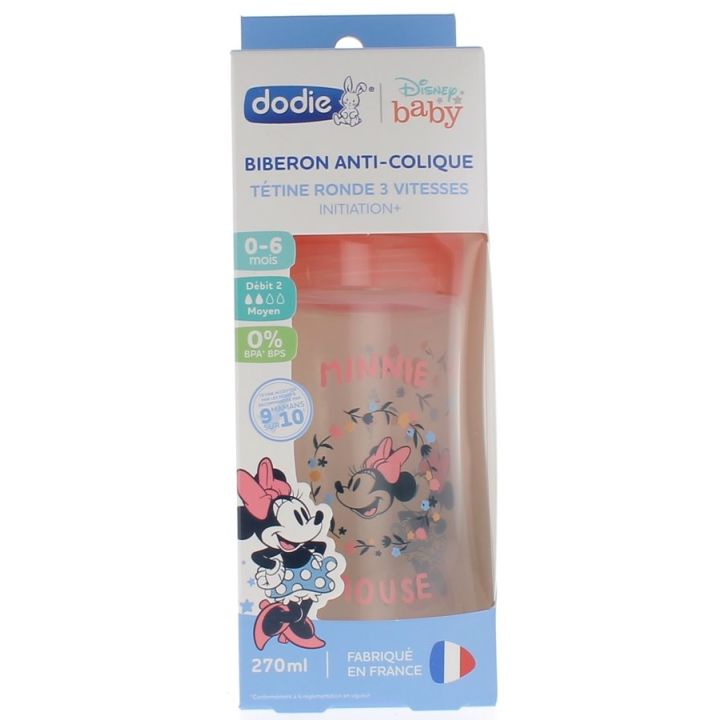 Anti-Kolik-Flasche Disney Baby Minnie mit runder Sauger, 3 Geschwindigkeiten, 0-6 Monate Dodie - Flasche mit 270 ml