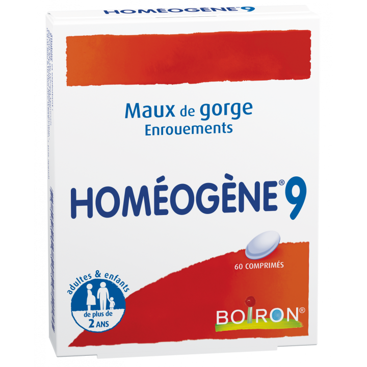 Homöogene 9 Tabletten Halsschmerzen Boiron - Packung mit 60 Tabletten