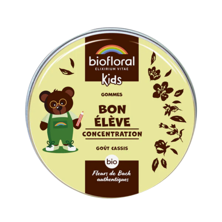 Guter Schüler Konzentration Kinder Geschmack schwarze Johannisbeere Biofloral - Dose mit 45 Gummis
