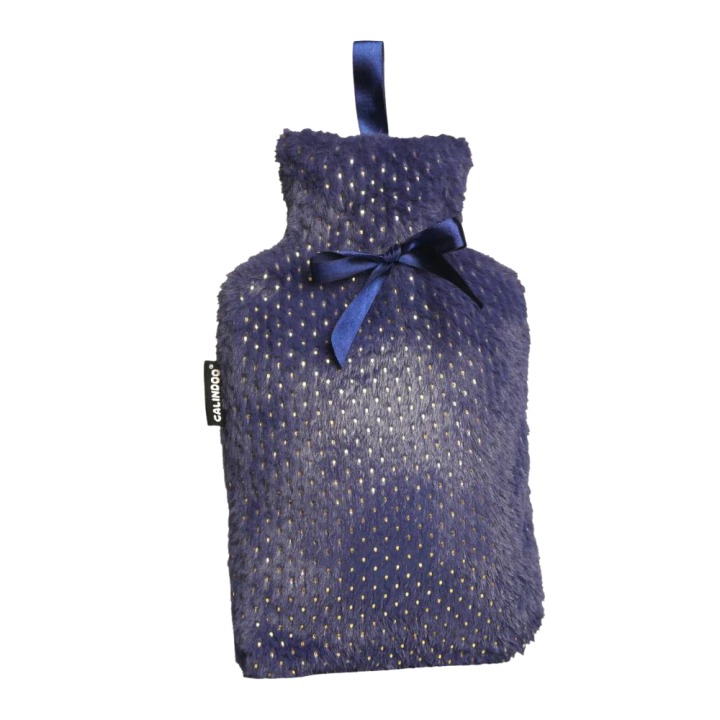 Wasserflasche mit glänzendem blauen Bezug Calindoo - Wärmflasche 2L
