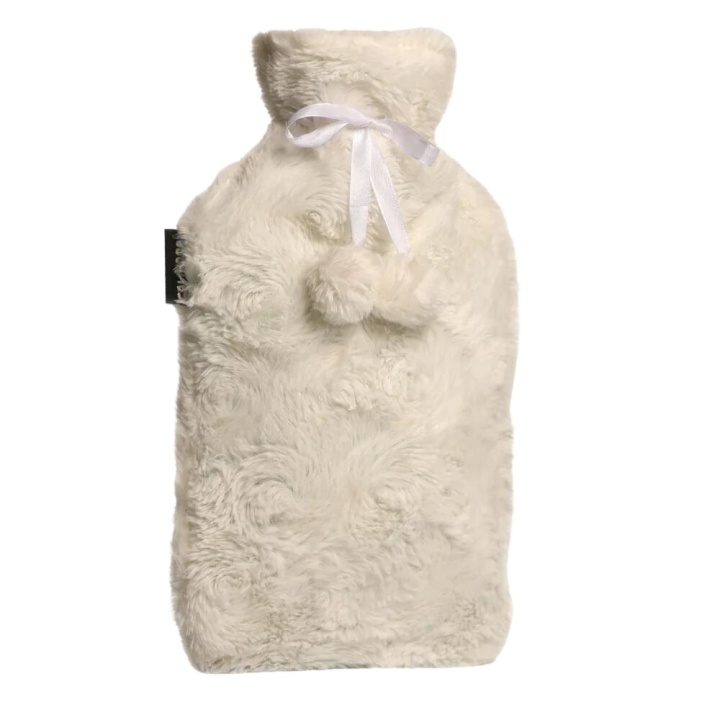 Wasserflasche mit weißem Pomponbezug Calindoo - 2L Wärmflasche