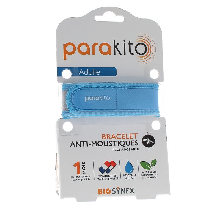 Wiederaufladbares blaues Mückenabwehrarmband Para'Kito - 1 Armband + 2 Nachfüllungen