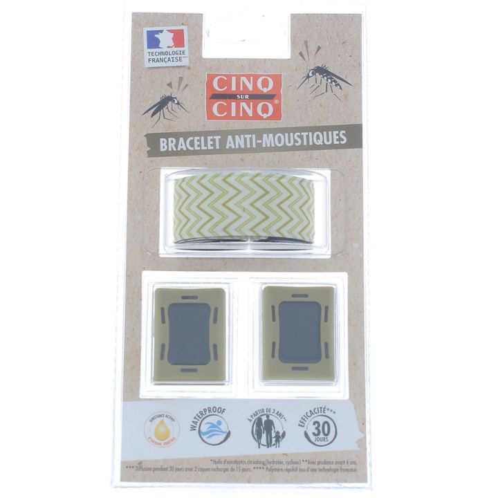 Mückenabwehrarmband Khaki Cinq sur Cinq - Ein Armband + 2 Nachfüllungen