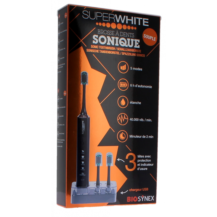 Schwarze weiche Sonic-Zahnbürste Superwhite - 5er-Pack