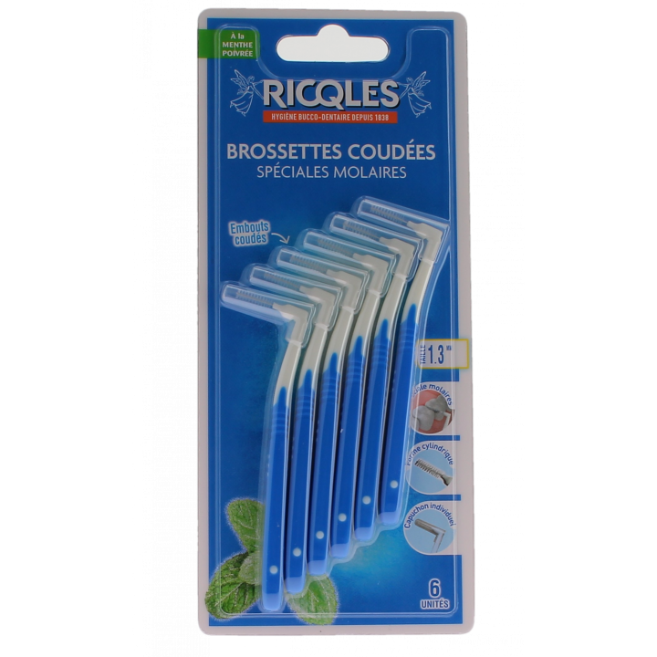 Spezielle gebogene Bürsten für Molaren Ricqles - Packung mit 6 Stück