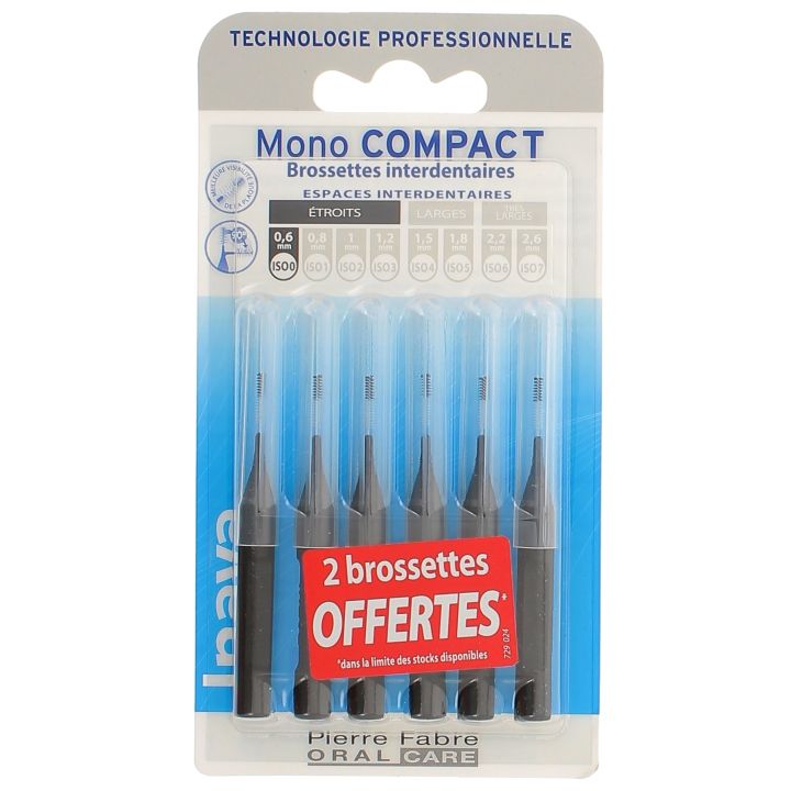 Monocompakte Interdentalbürsten 0,6 mm Inava - 6 Bürsten (4 + 2 gratis)