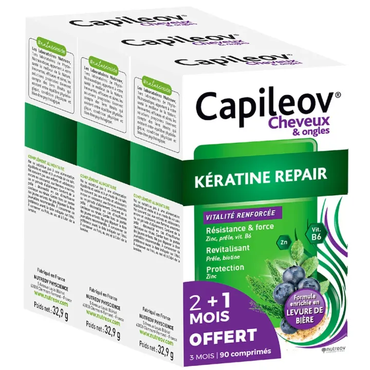 Capileov Keratin Repair Haare und Nägel Nutreov - 3 Boxen mit 30 Kapseln