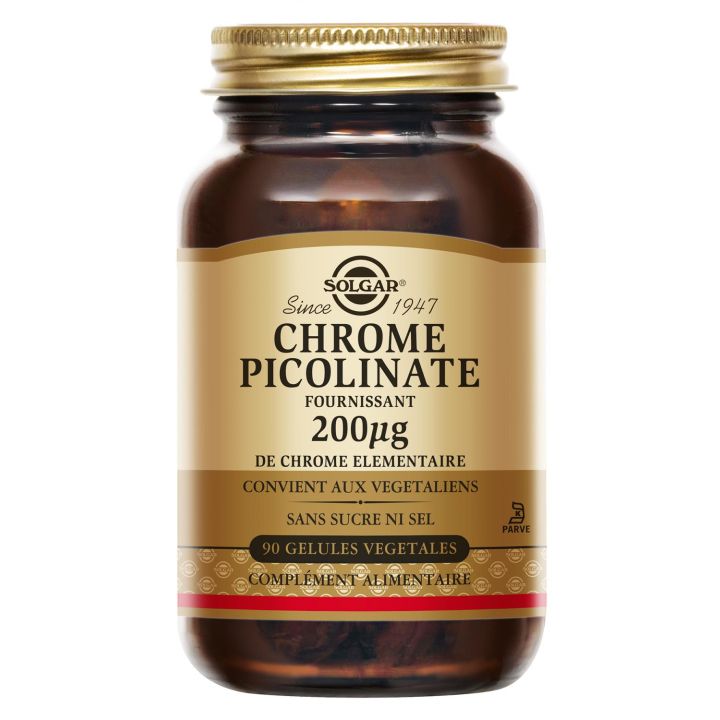 Chrome Picolinat 200 µg Solgar - Packung mit 90 pflanzlichen Kapseln
