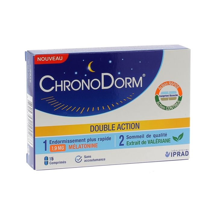 Chronodorm Doppelwirkung Melatonin 1,9 mg und Pflanzen - Packung mit 15 Tabletten