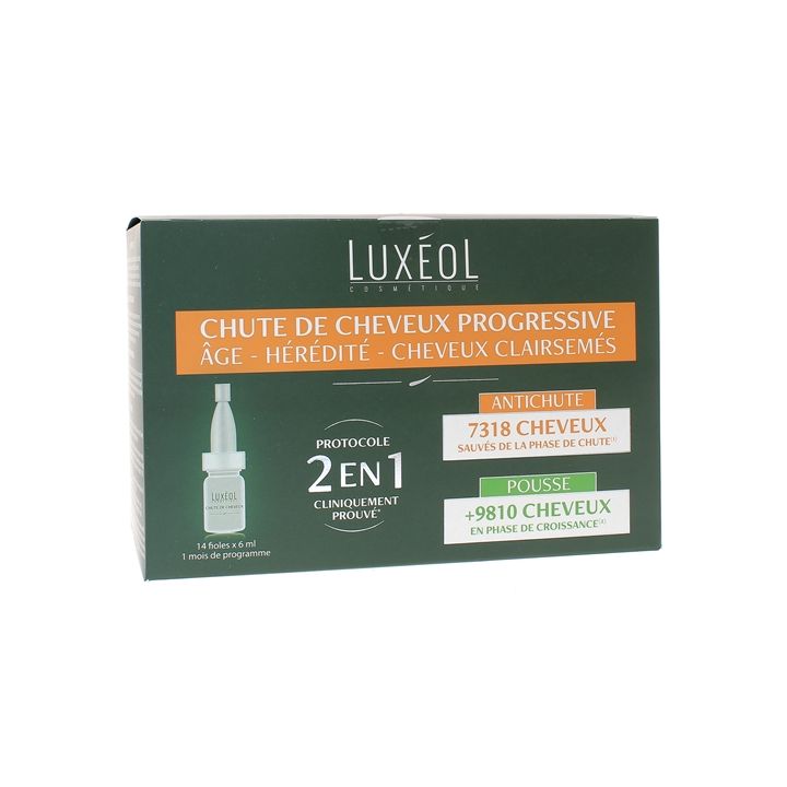 Haarausfall progressiv 2 in 1 Luxéol - Box mit 14 Ampullen