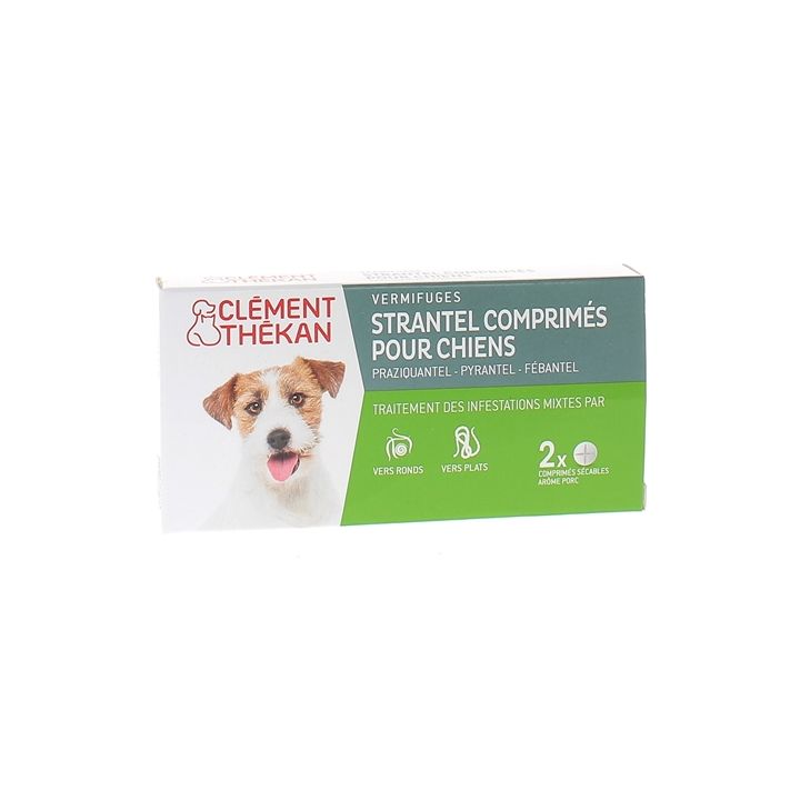 Strantel Wurmkur-Tabletten für Hunde mit Schweinegeschmack Clément Thékan - Packung mit 2 teilbaren Tabletten