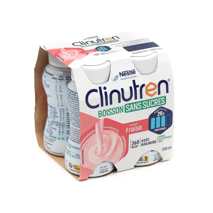 Clinutren Getränk ohne Zucker Erdbeere Nestlé - 4 Flaschen à 200 ml