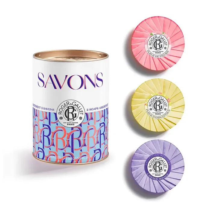 Geschenkset mit wohltuenden Seifen Feigenblüte, Osmanthusblüte, Lavendel Roger & Gallet - Box mit 3 Seifen à 100g