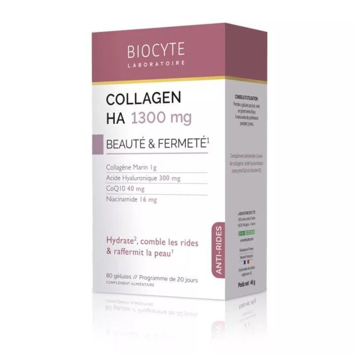 Kollagen HA 1300mg Schönheit und Festigkeit Biocyte - Packung mit 80 Kapseln