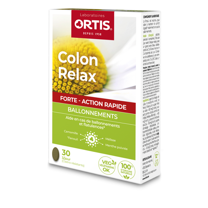 Colon Relax Forte Blähungen Ortis - Packung mit 30 Tabletten