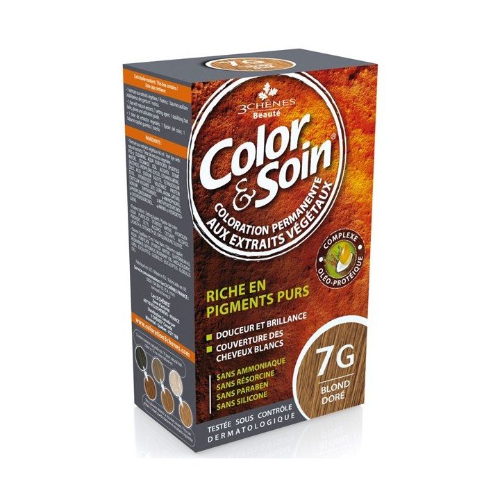 Farbe & Pflege permanente Haarfarbe Goldblond 7G Les 3 Chênes - 1 Set