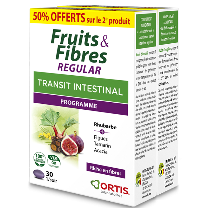 Fruits & Fibres Regelmäßiger Darmtransit Ortis - 2er Pack mit 30 Tabletten