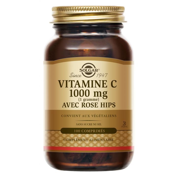 Vitamin C 1000mg mit Hagebutten Solgar - Packung mit 100 Tabletten