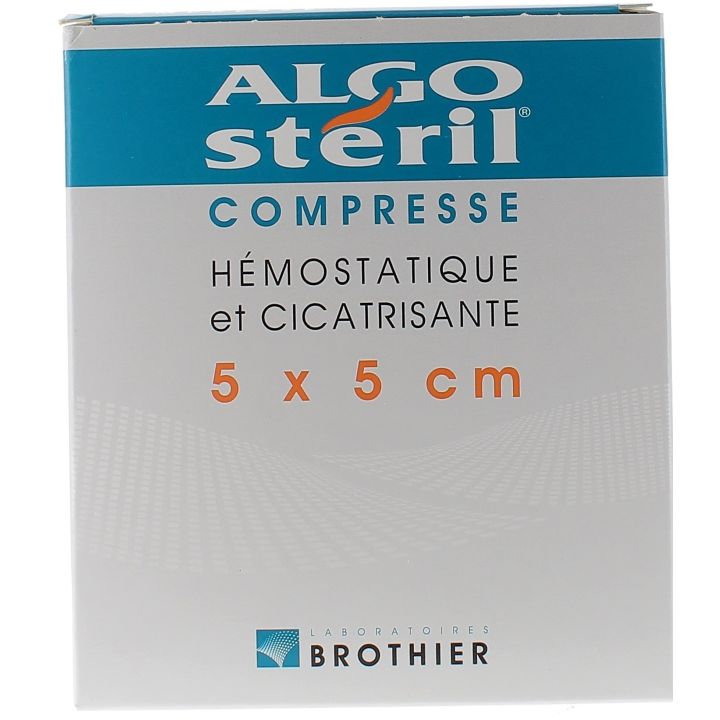 Hämostatische und heilende Kompressen 5x5 cm Algostéril Brothier - Schachtel mit 10 Kompressen