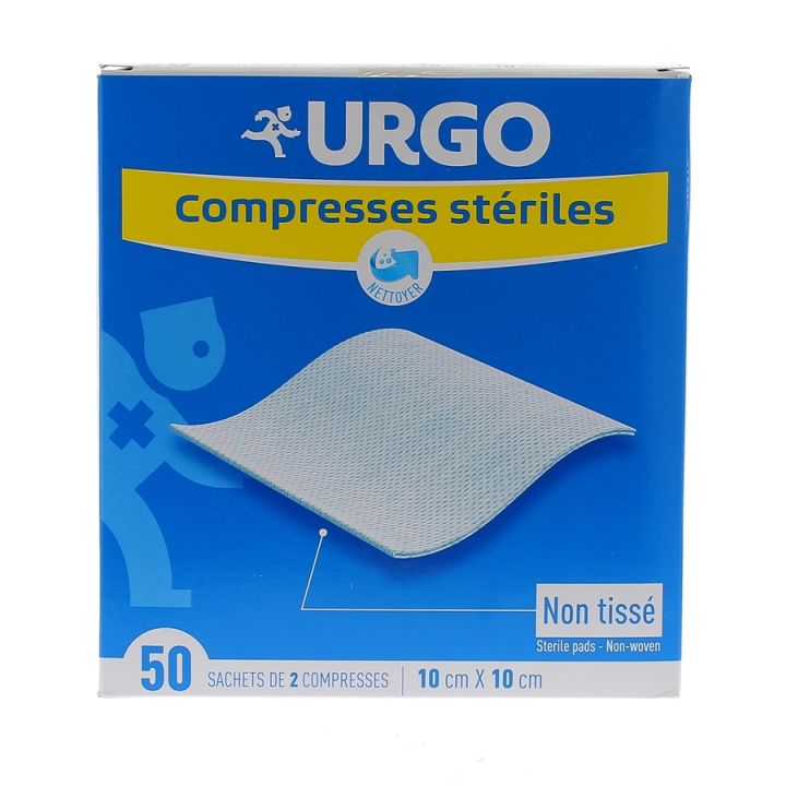 Urgo sterile Vlieskompressen - Schachtel mit 50 Beuteln zu je 2 Kompressen 10x10 cm