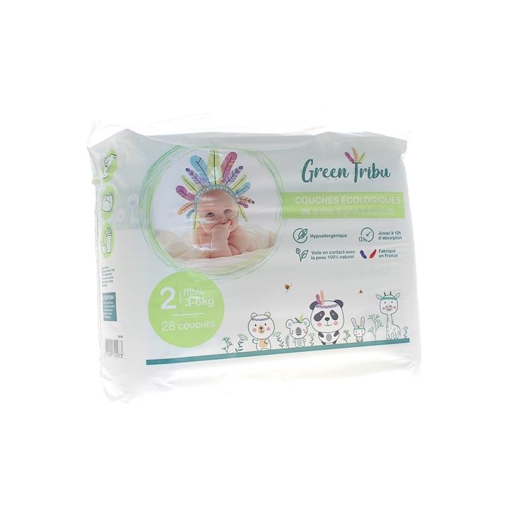 Ökologische Windeln Größe 2 (3-6 kg) Green Tribu - Packung mit 28 Windeln