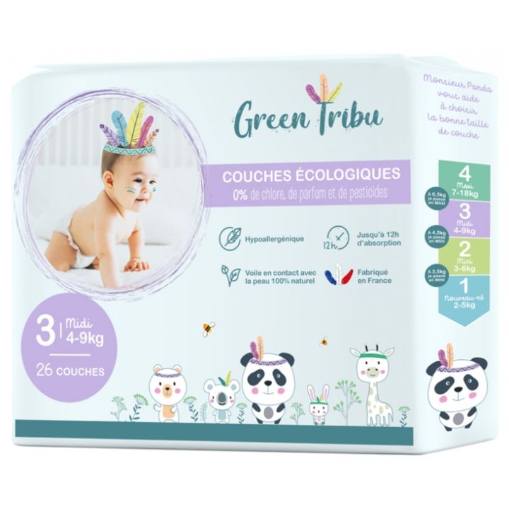 Ökologische Windeln Größe 3 (4-9 kg) Green Tribu - Packung mit 26 Windeln
