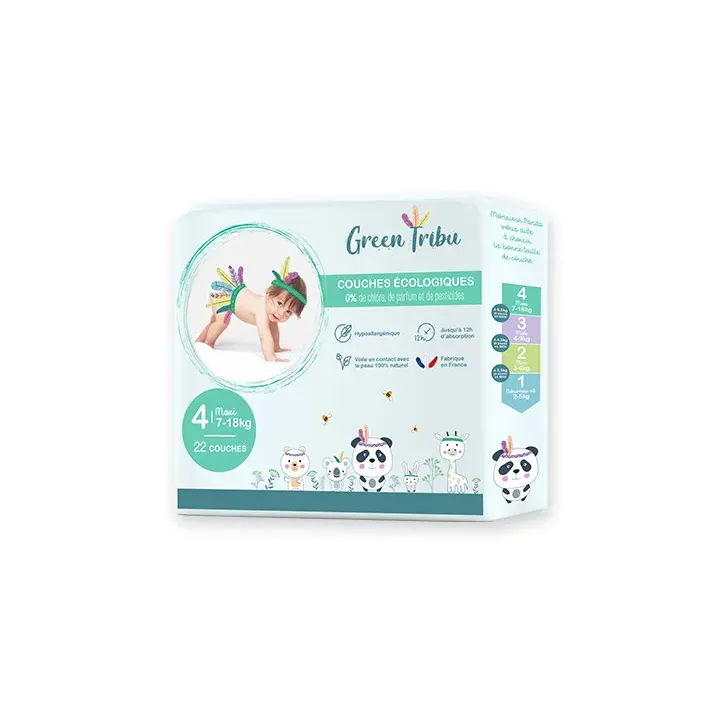 Ökologische Windeln Größe 4 (7-18 kg) Green Tribu - Packung mit 22 Windeln