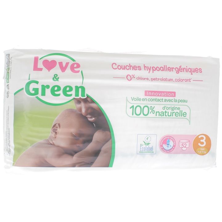 Hypoallergene Windeln Größe 3 Love & Green - Packung mit 52 Windeln