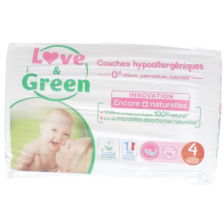 Hypoallergene Windeln Größe 4 Love & Green - Packung mit 46 Windeln